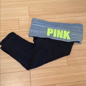Pink yoga leggings with fold over band sz S